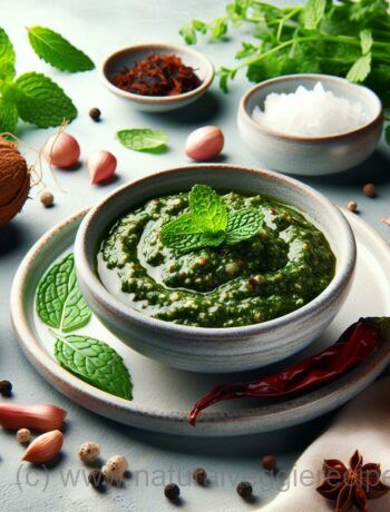 South Indian Style Mint Coconut Chutney (Pudina Chutney Recipe)